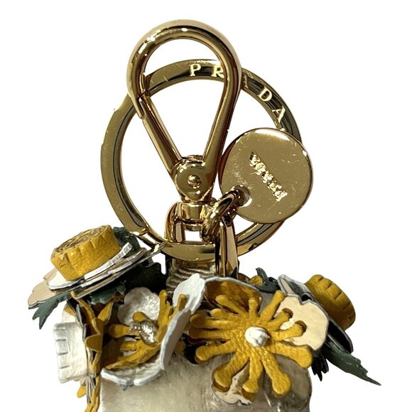 Prada Teddy Bear Bag Charm with Metal Ring in White - Picture 4 of 5